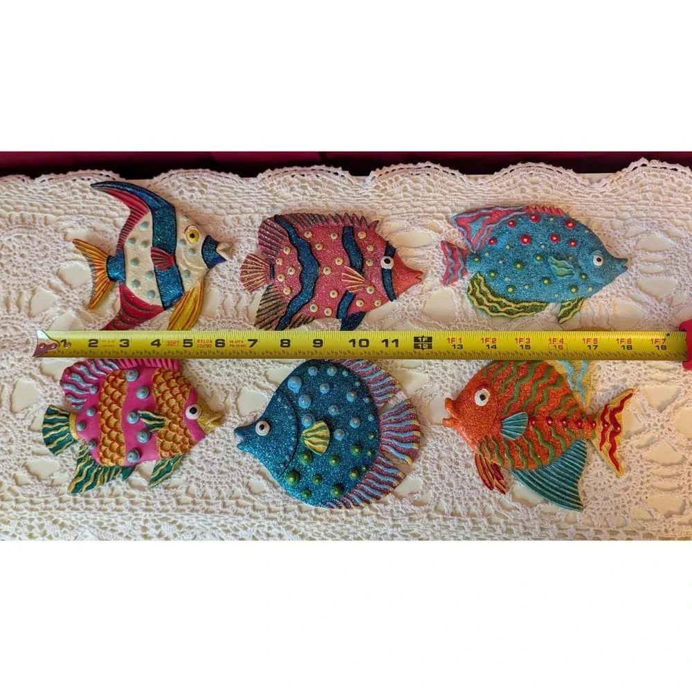 Colorful Tropical Glitter Fish Resin Wall Art Plaques Hanging Decor Set Of 6‎